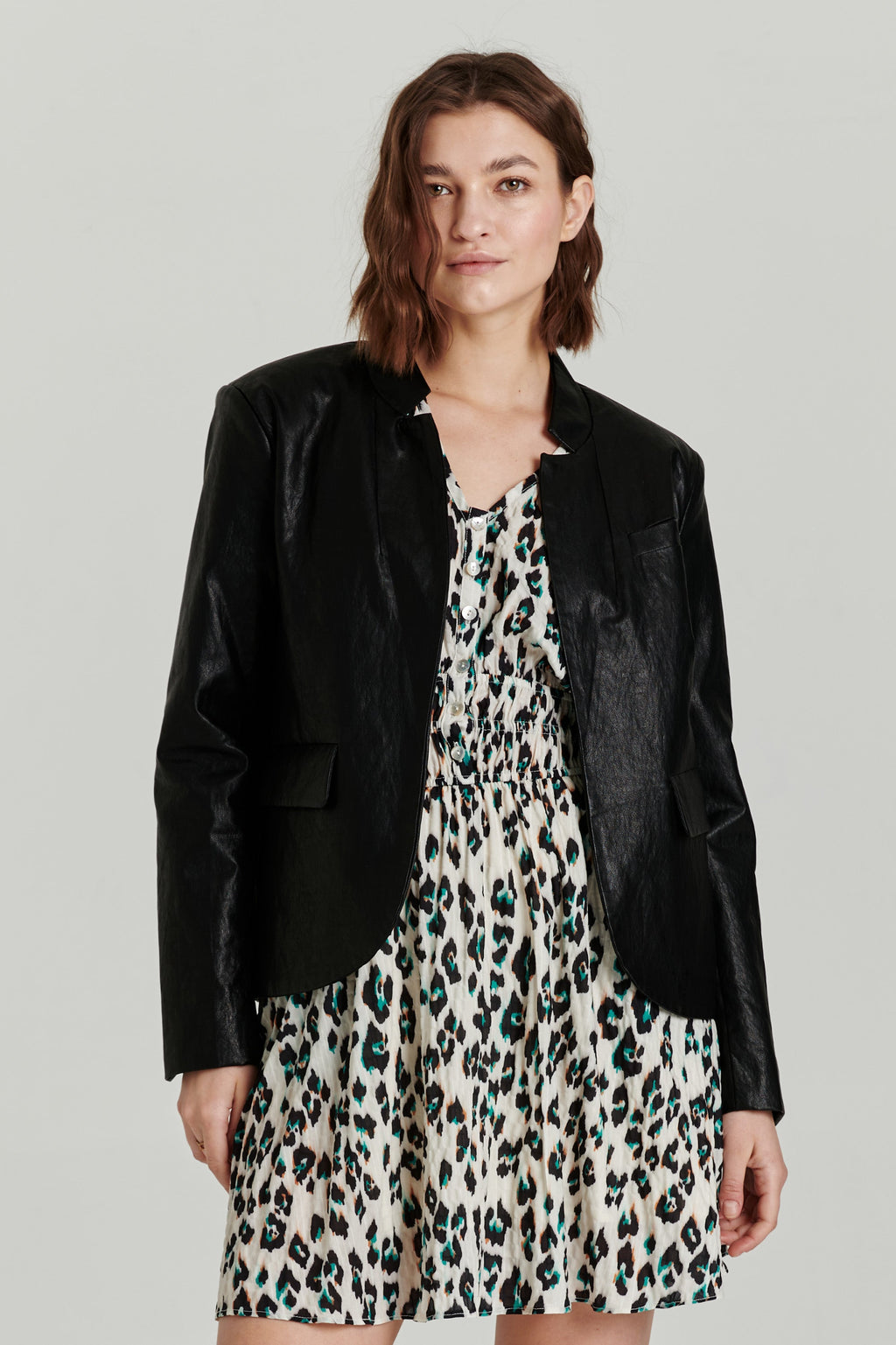 Faux Leather Biker Jacket In Leopard Print