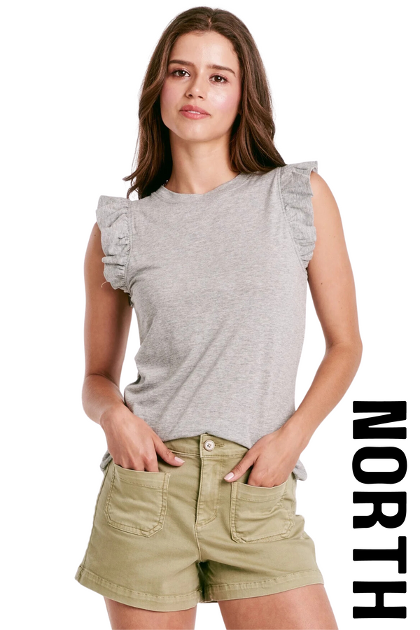 NORTH RUFFLE TRIMMED TOP HEATHER GRAY