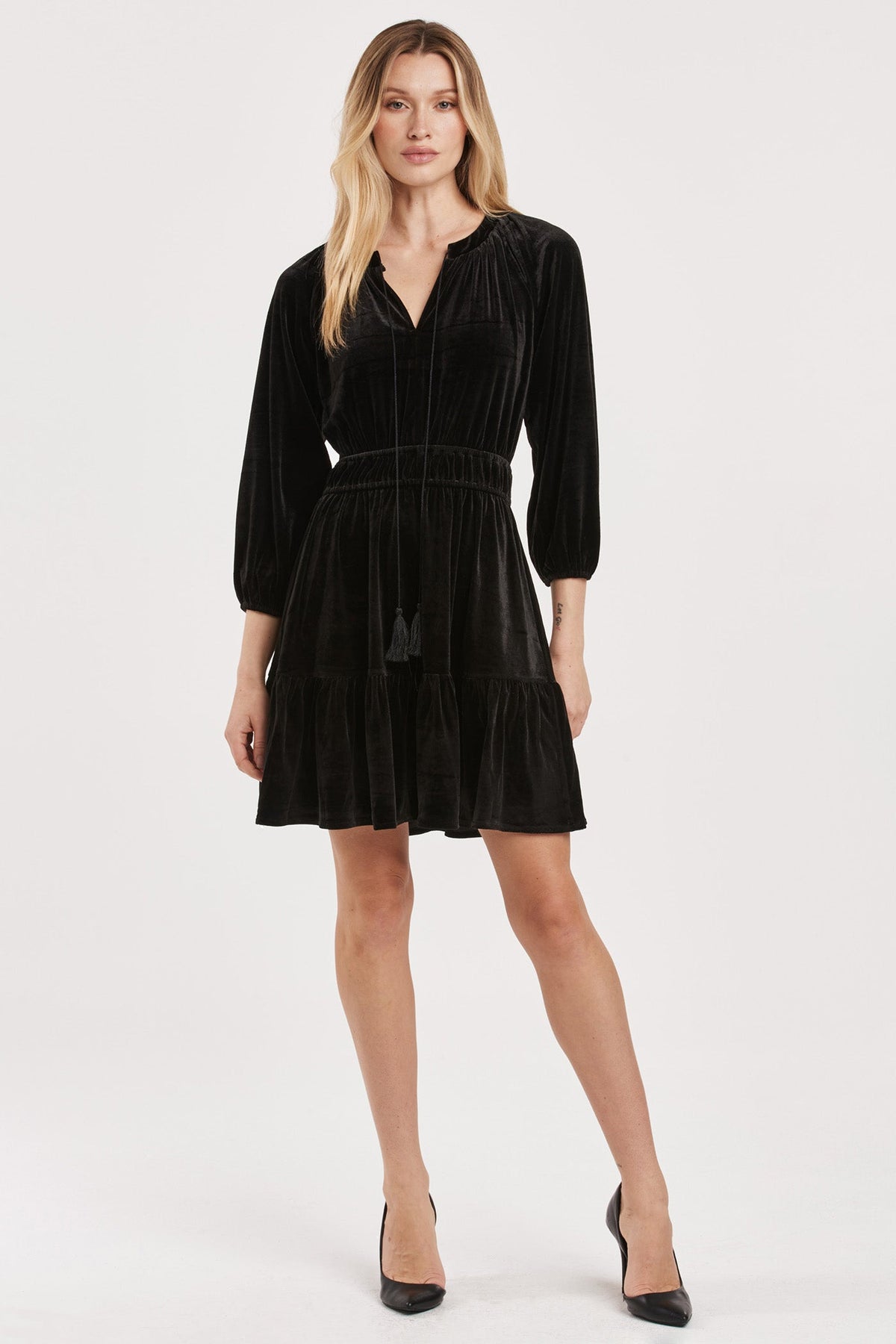 gillian-tiered-long-sleeve-dress-with-elastic-waist-black