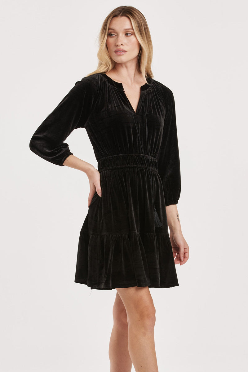 gillian-tiered-long-sleeve-dress-with-elastic-waist-black