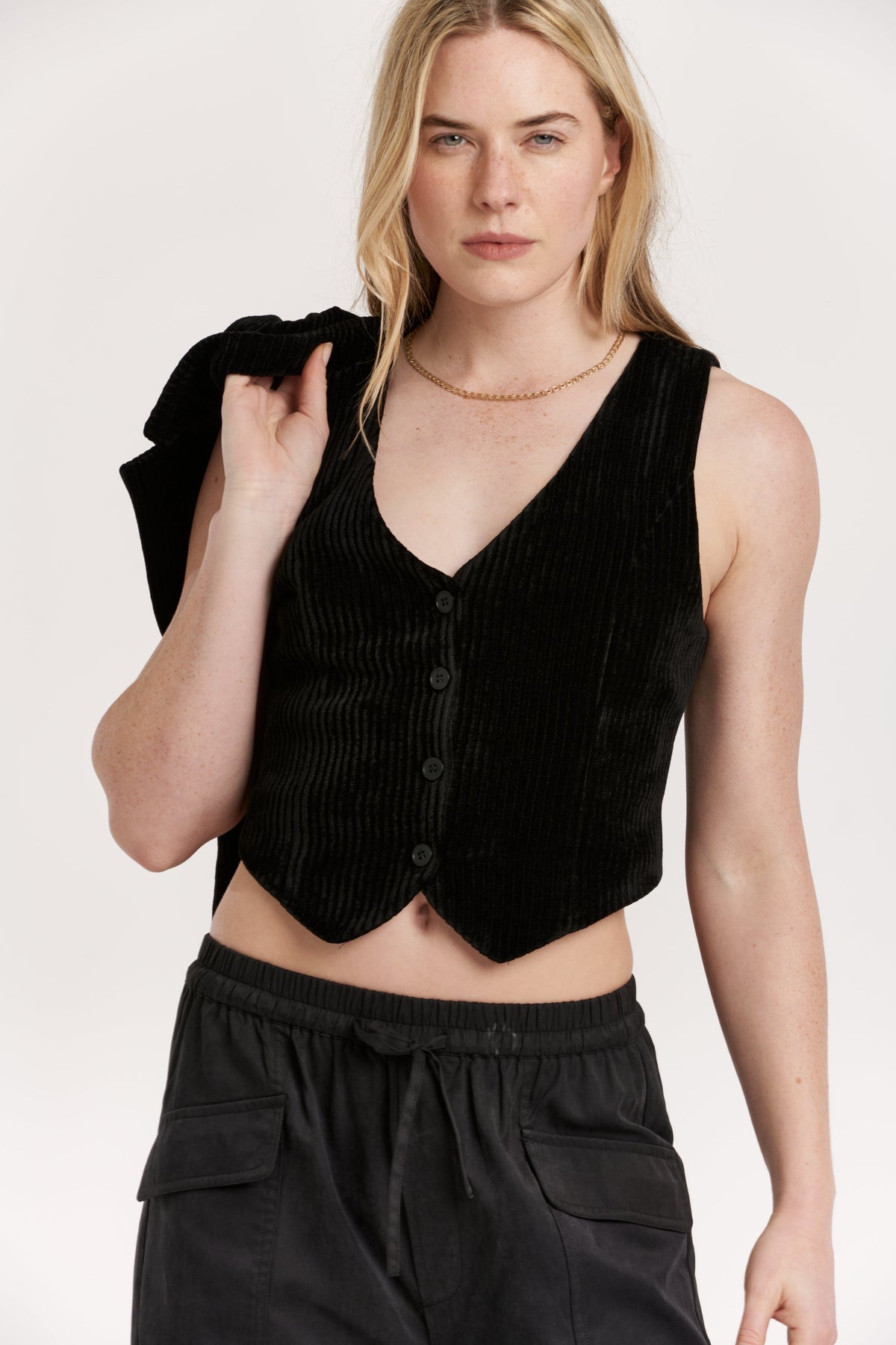 cecilia-fitted-button-up-vest-black-chenille