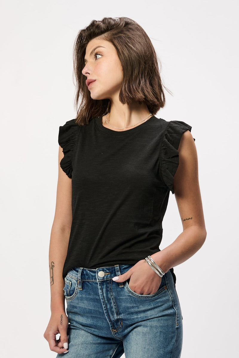 NORTH RUFFLE TRIMMED TOP BLACK