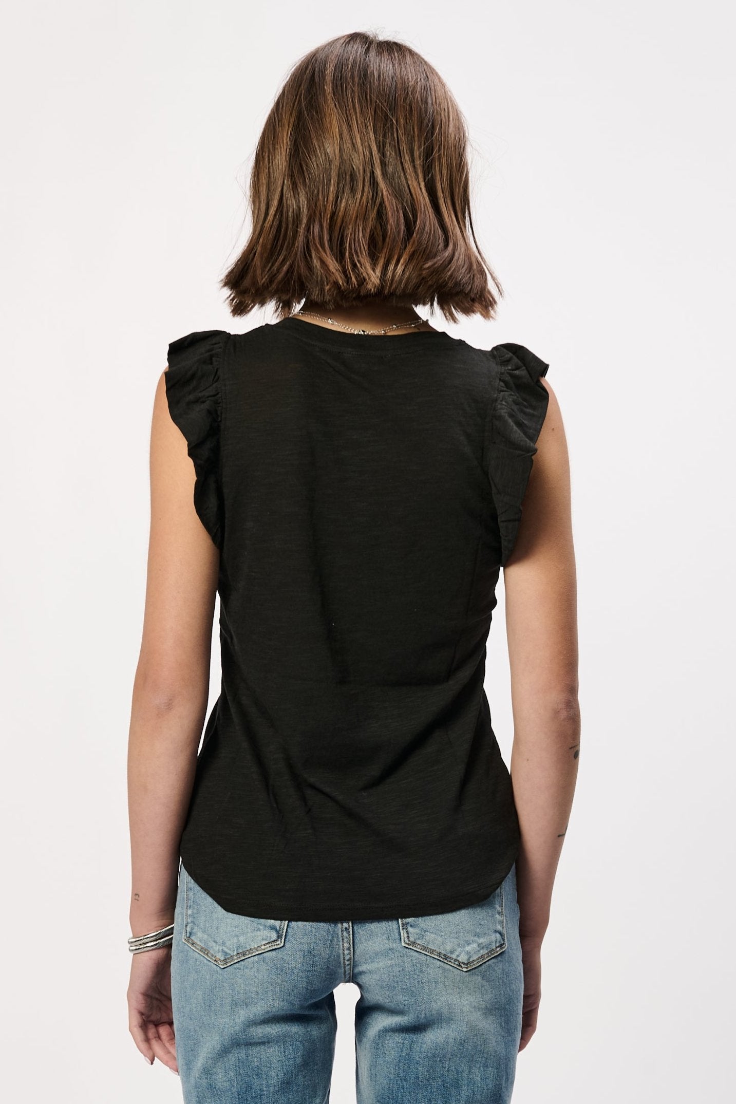 NORTH RUFFLE TRIMMED TOP BLACK