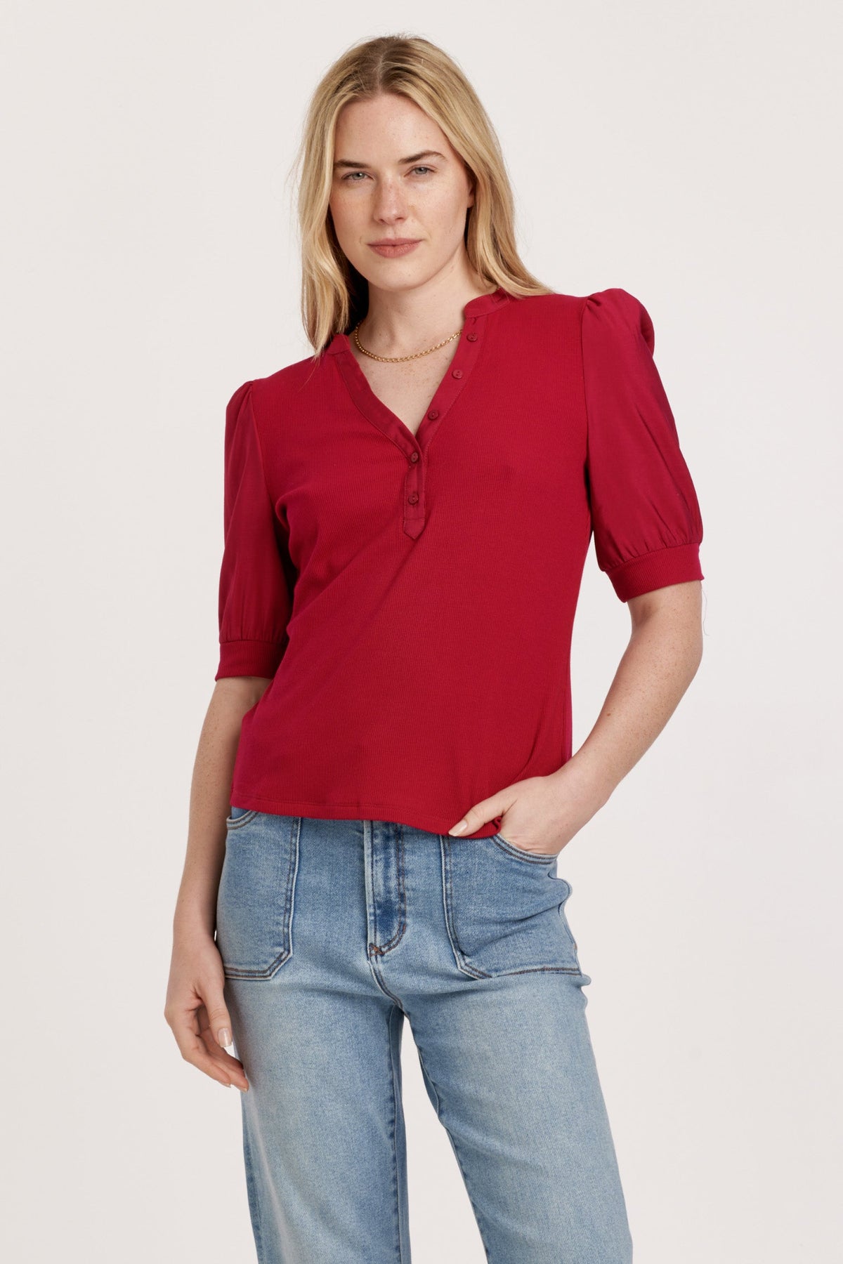 tanner-puff-sleeve-henley-ruby-pink