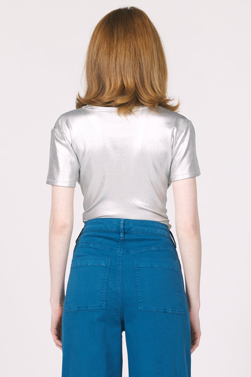 BIANCA SHORT SLEEVE METALLIC TEE SILVER FOIL