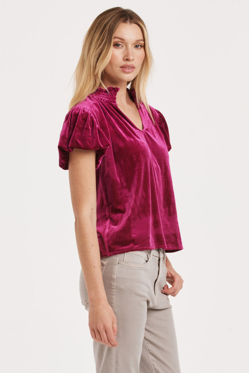 eira-v-neck-short-puff-sleeve-smocking-neck-top-blackberry-velvet