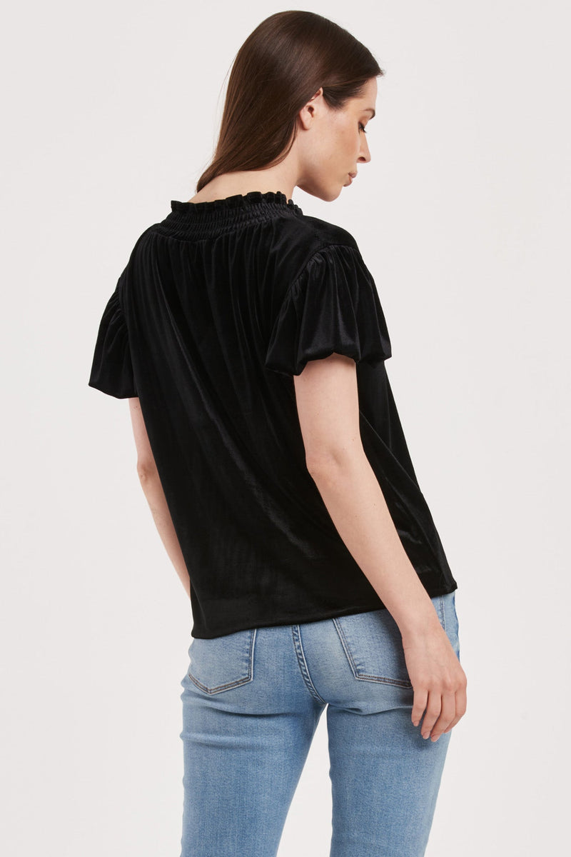 eira-v-neck-short-puff-sleeve-smocking-neck-top-black-velvet