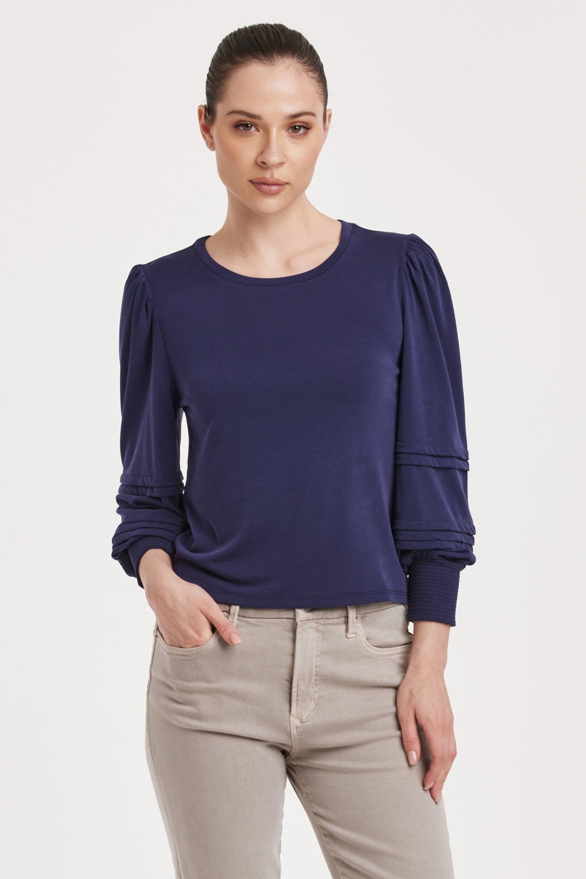 anika-long-sleeve-pleated-top-electric-indigo