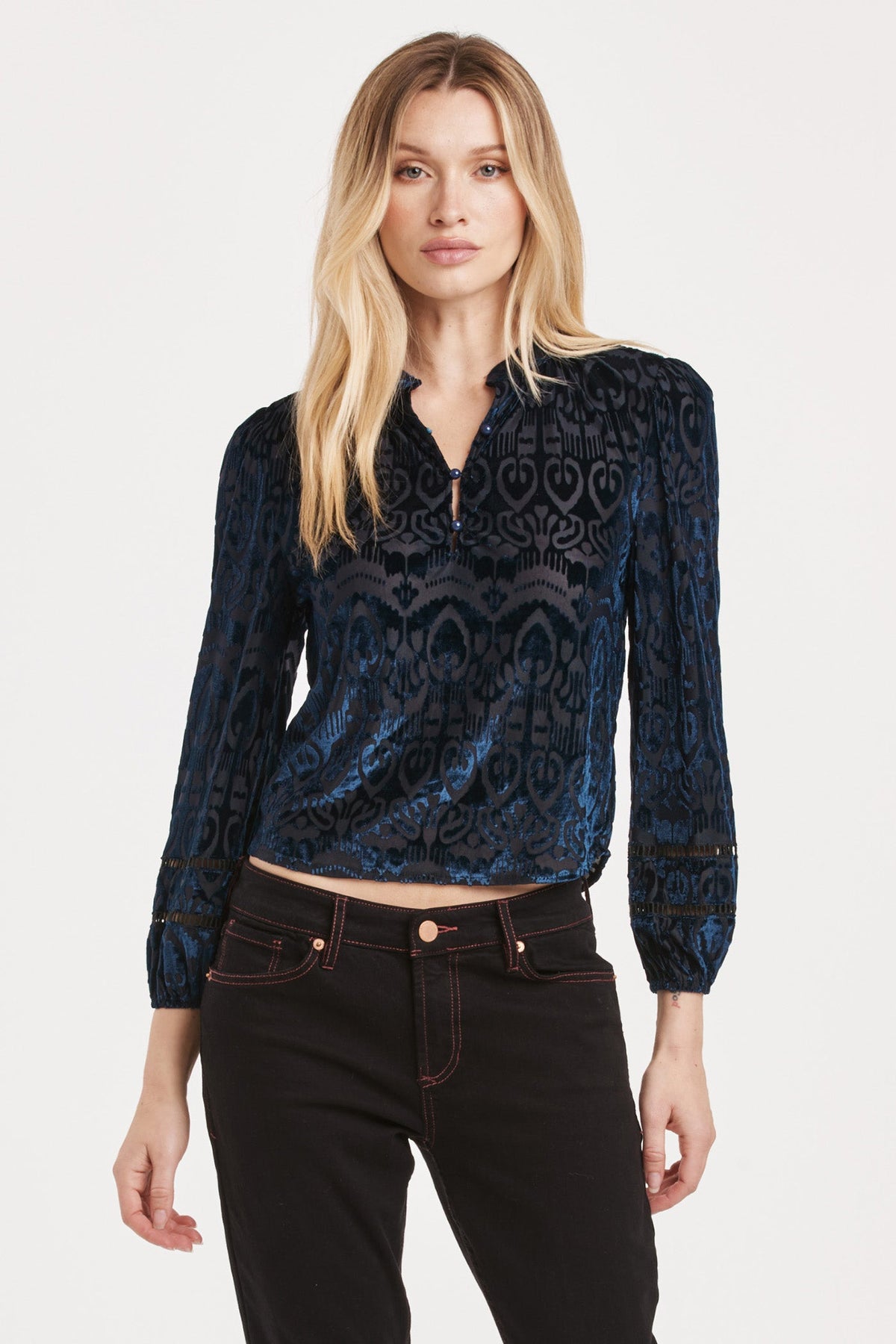 eliza-long-puff-sleeve-button-front-top-sapphire-symphony