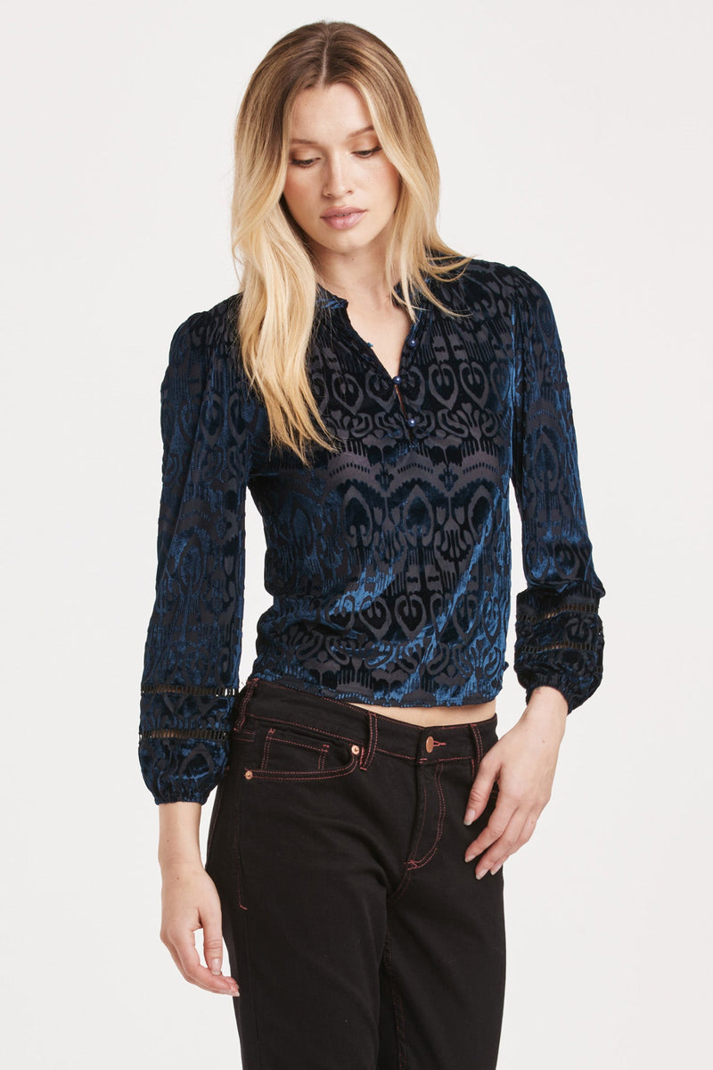 eliza-long-puff-sleeve-button-front-top-sapphire-symphony