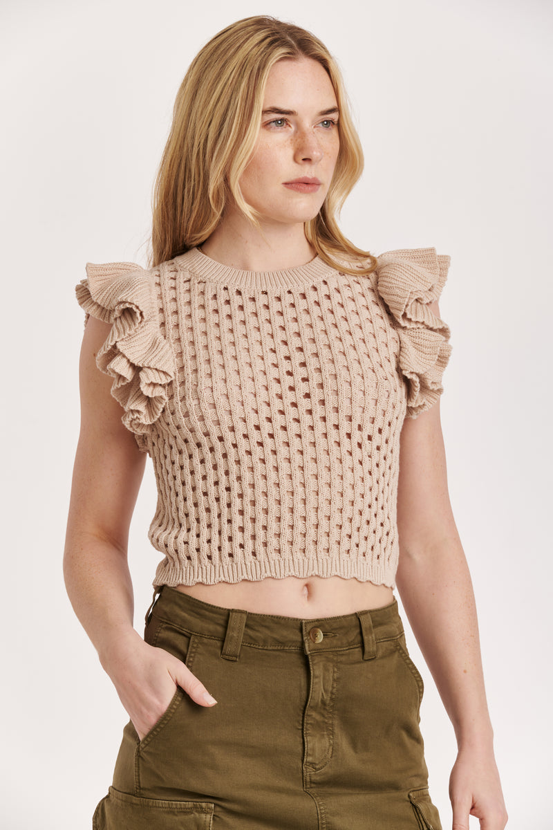 MARINA EYELET MESH SWEATER OYSTER