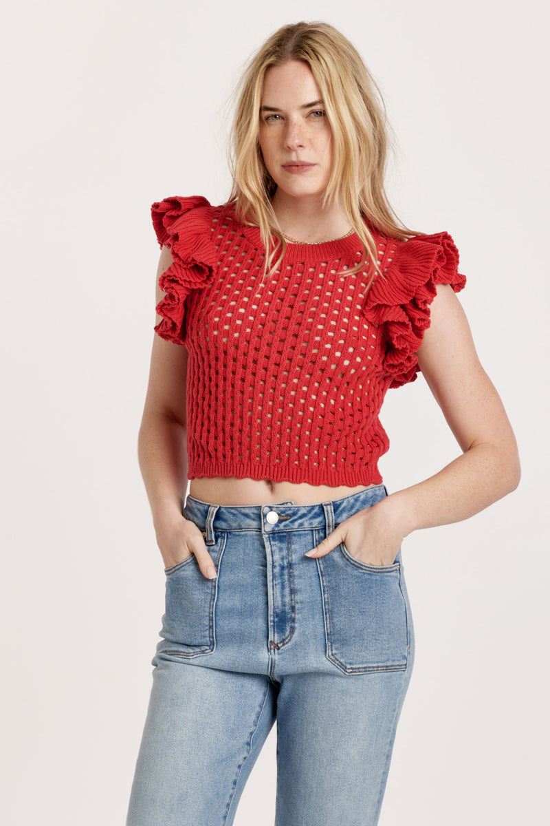 MARINA EYELET MESH SWEATER RUBY PINK