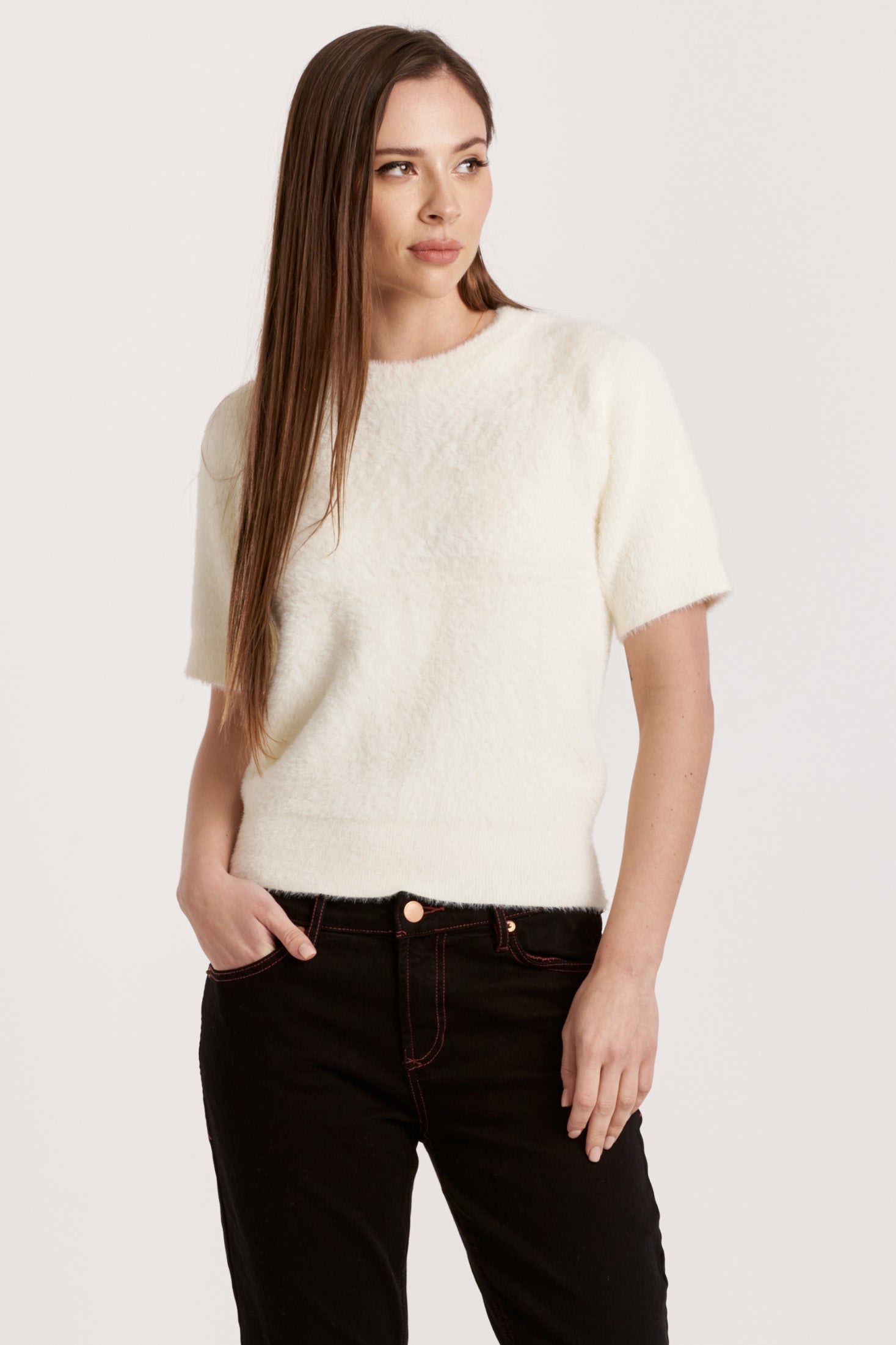 Cream short sleeve sweater best sale