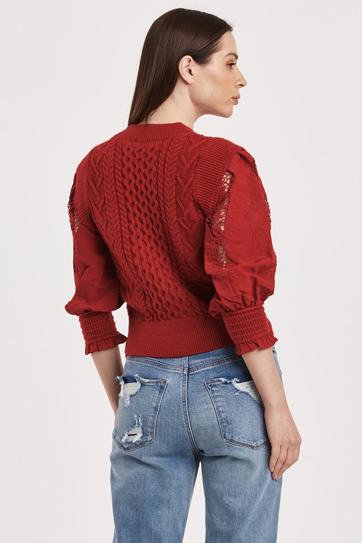 natasha-embroidered-puff-sleeves-cable-knit-sweater-vermilion