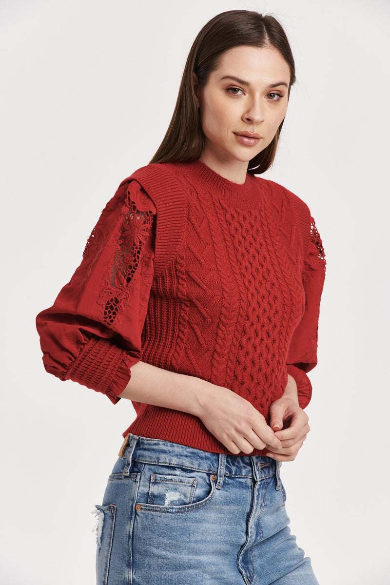 natasha-embroidered-puff-sleeves-cable-knit-sweater-vermilion