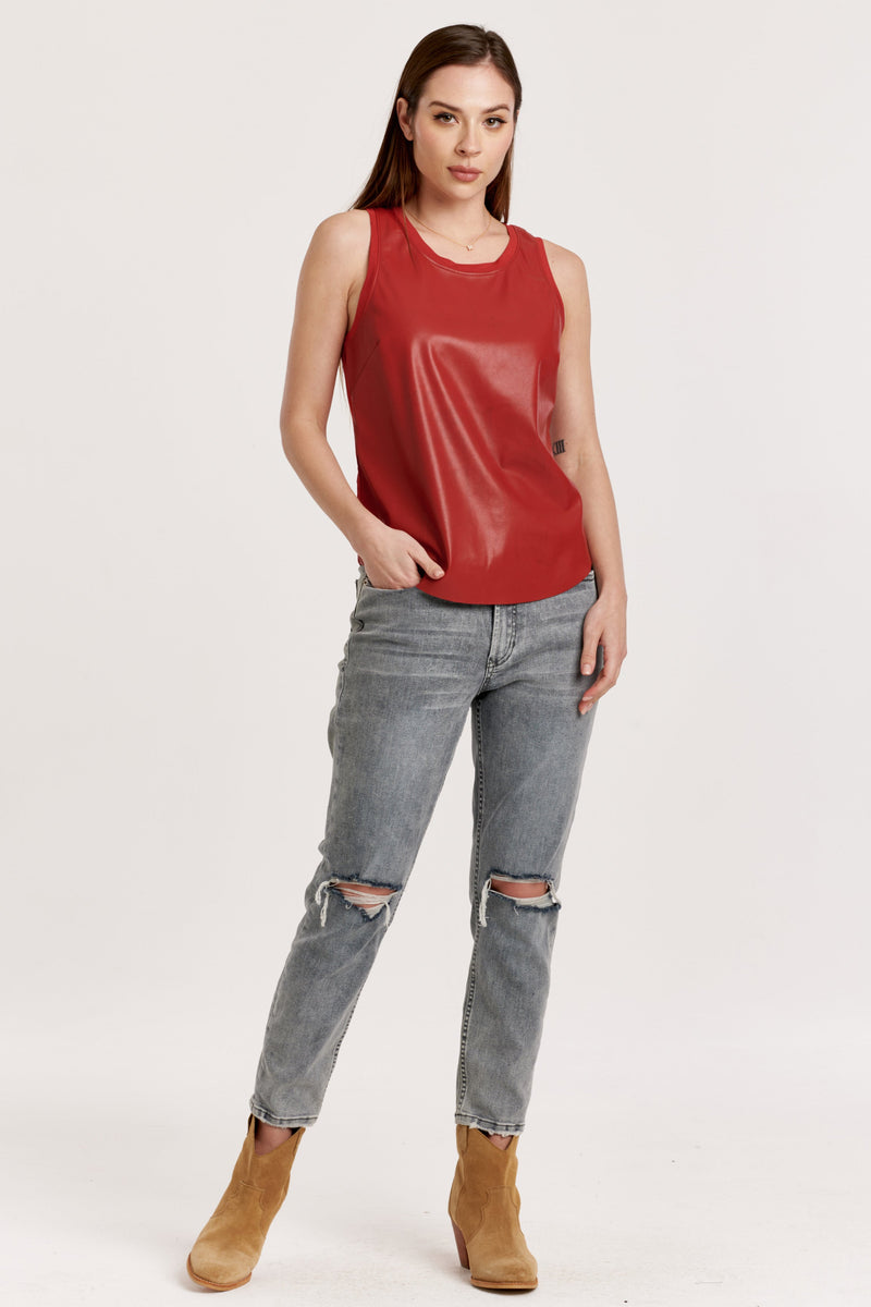 carmela-pleather-tank-w/-curved-hem-&-contrast-back-pomegranate