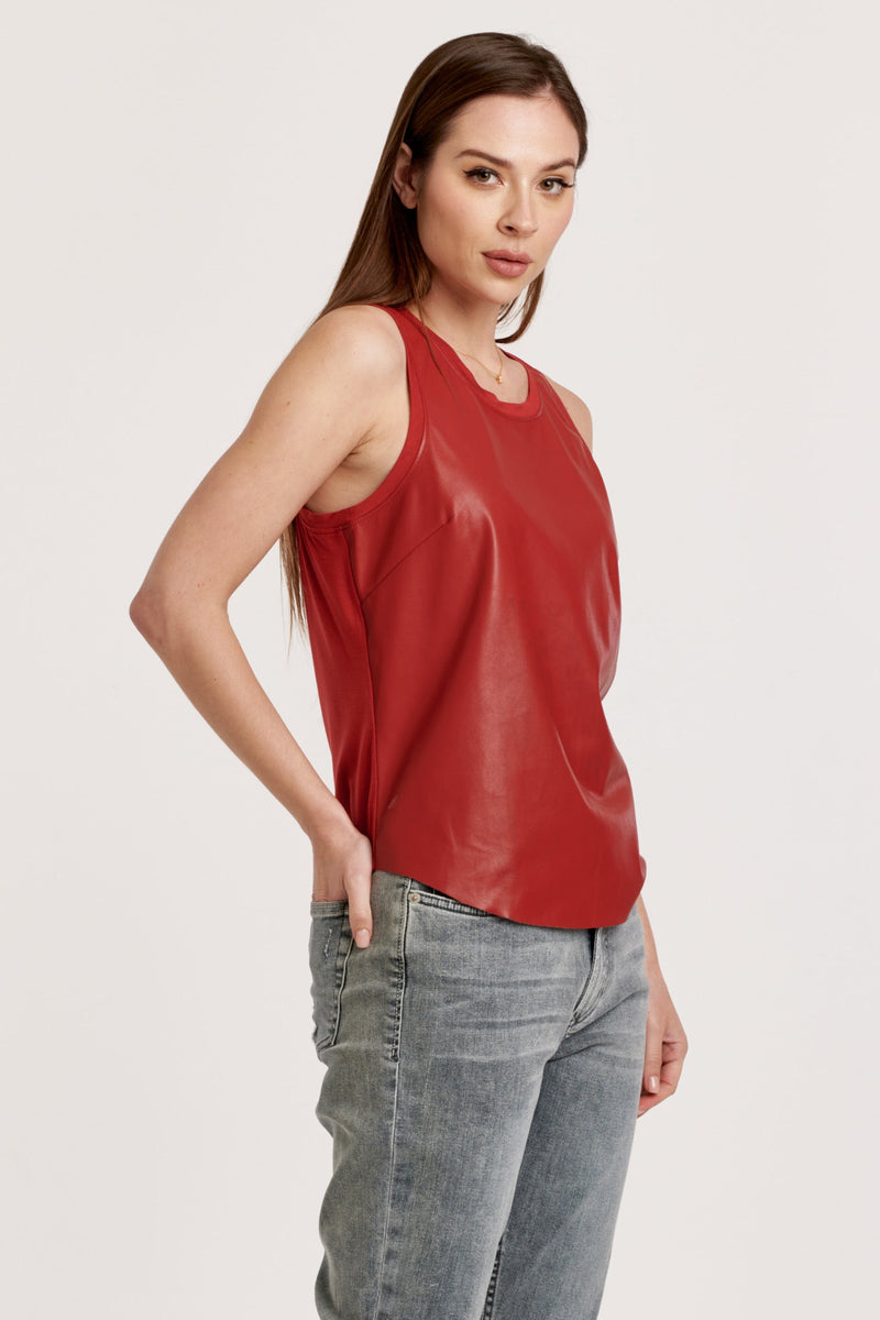 carmela-pleather-tank-w/-curved-hem-&-contrast-back-pomegranate