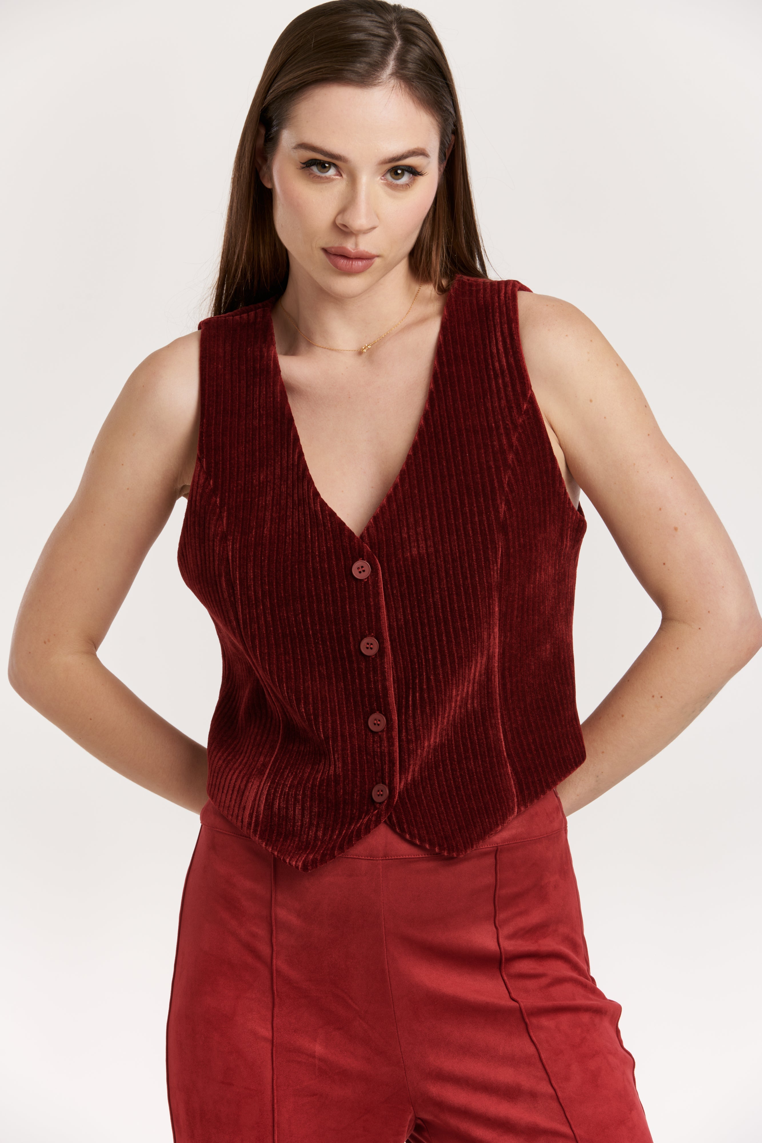 Red button up vest online