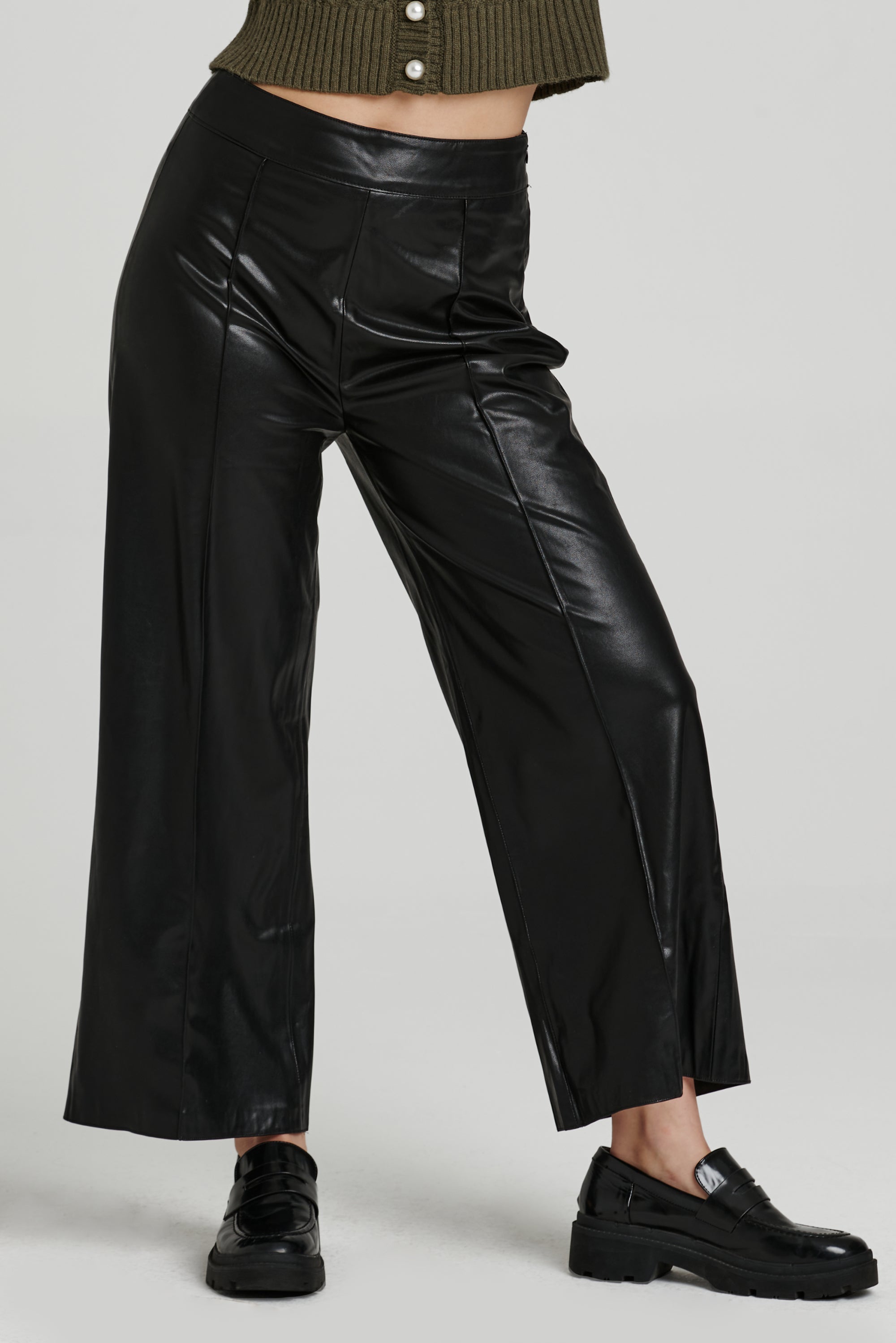 THE MARCELLE LEATHER WIDE LEG PANT | BLACK - PFEIFFER