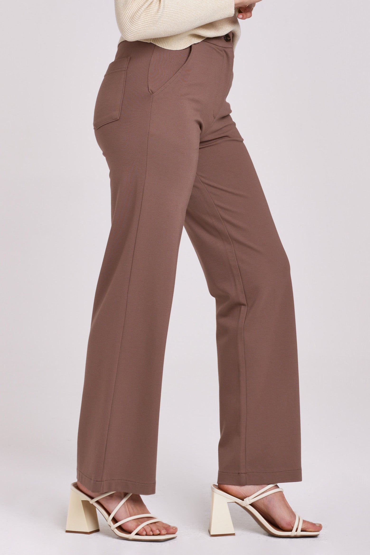 BISHOP WIDE LEG PANTS DARK TAUPE PONTE