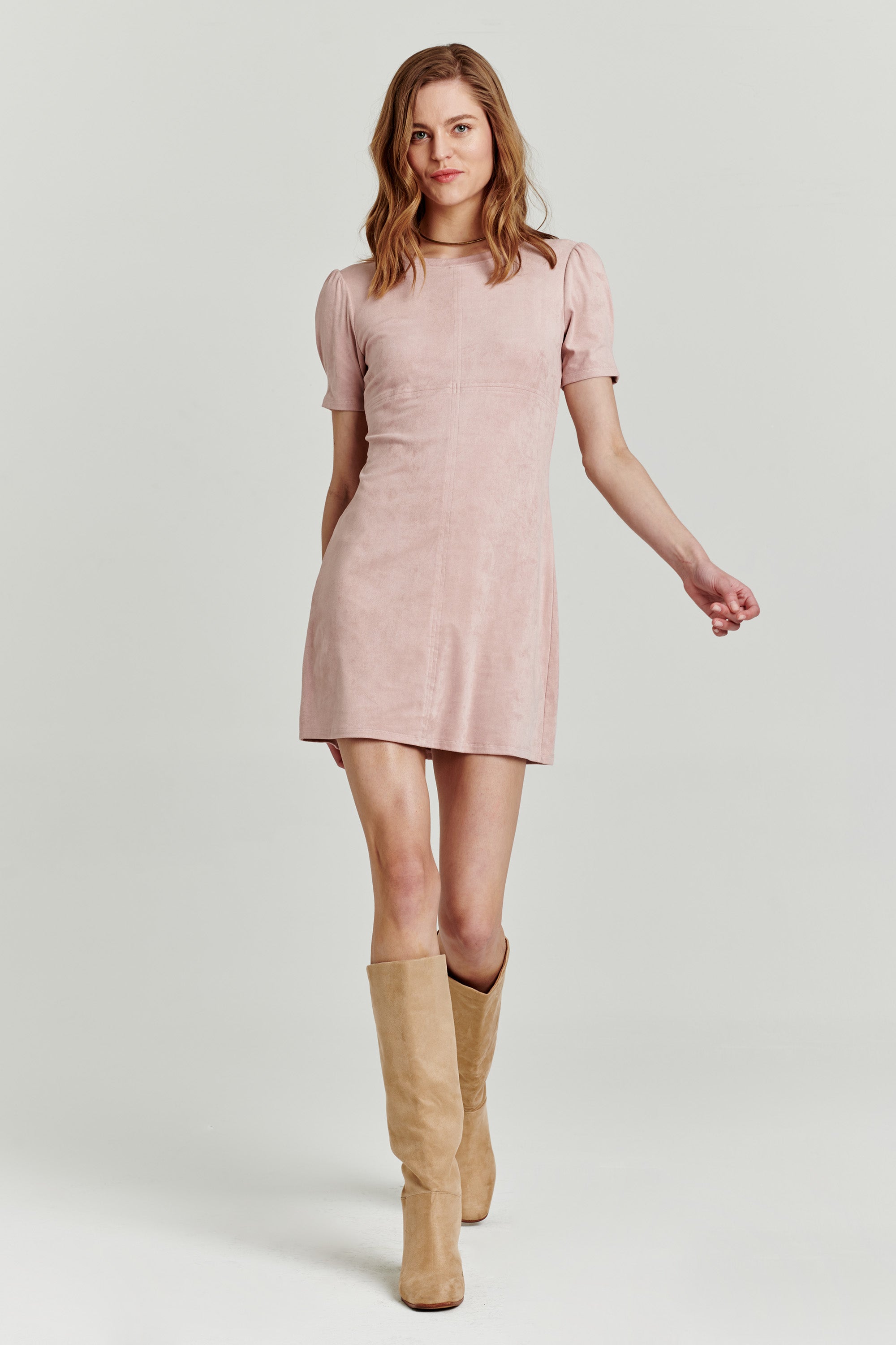 Short sleeve 2025 suede dress