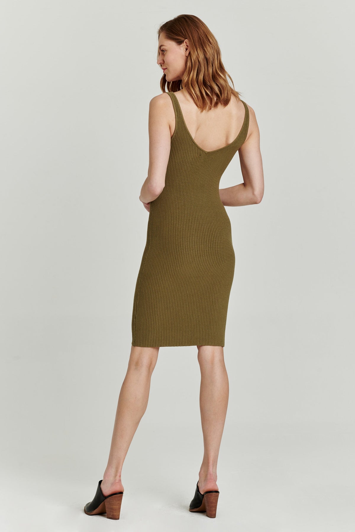 Tara Solid Colour Bodycon Rib Knee Length Dress
