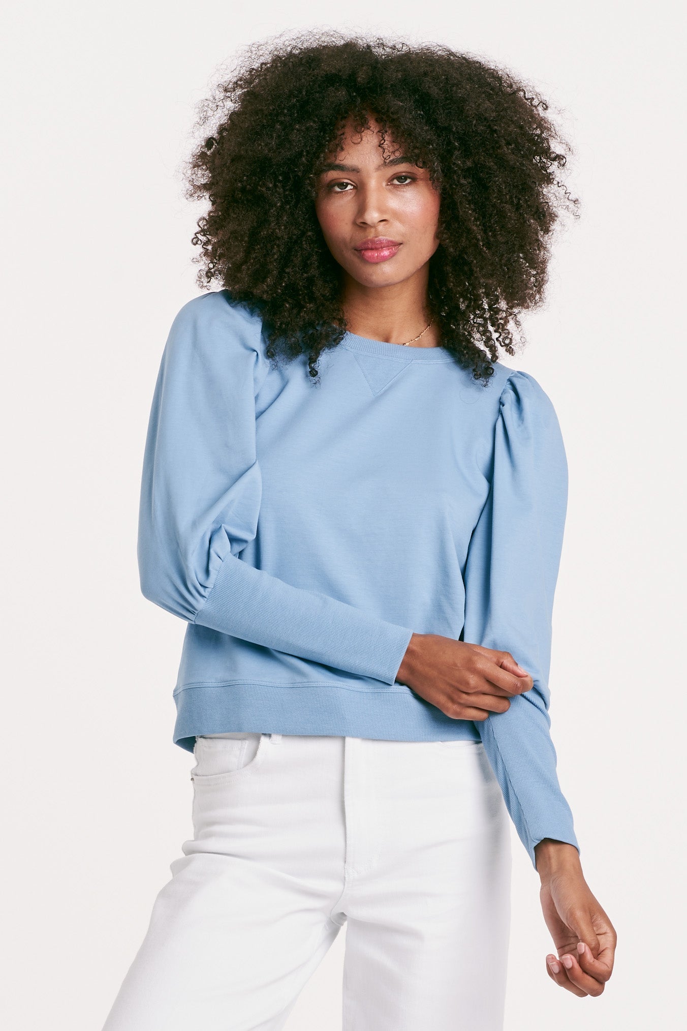 TARA PUFFY LONG SLEEVE SWEATSHIRT DUSTY BLUE