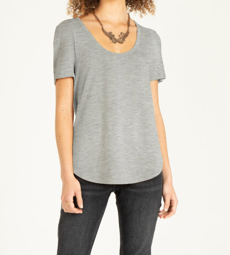 CATALINA OVERLAP SEAM SCOOP NECK TOP HEATHER GREY