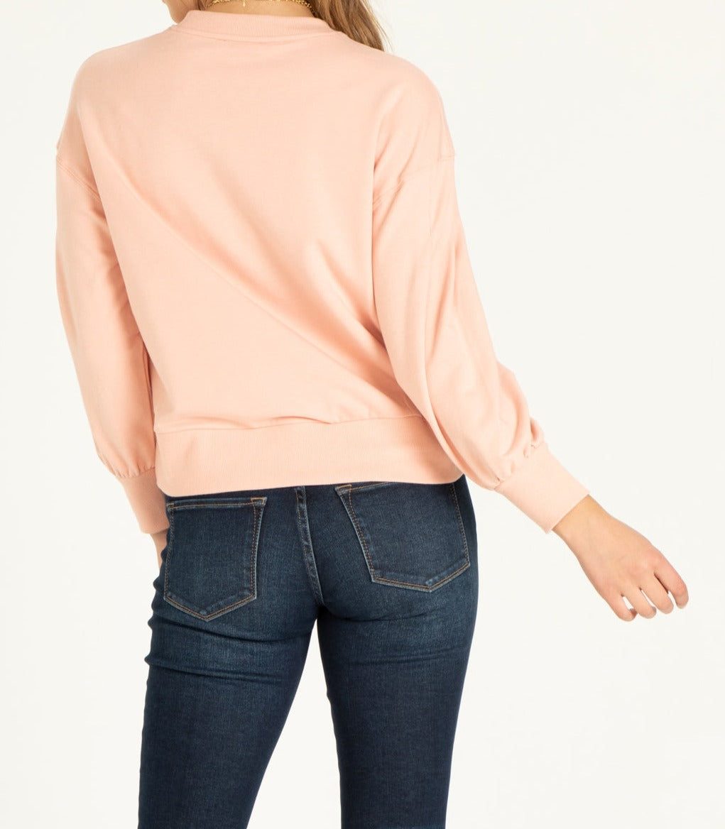 LILIAN pleated sleeve sweatshirt in dusty pink