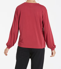 MATILDA shirred long sleeve top in berry pie