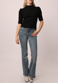 quinn-3/4-ruched-sleeve-top-black