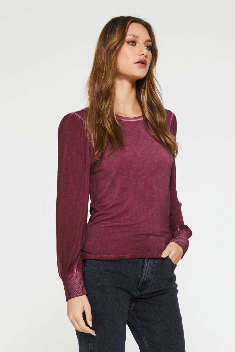 mica-ruched-long-sleeve-top-tawny-port-side-image-another-love-clothing