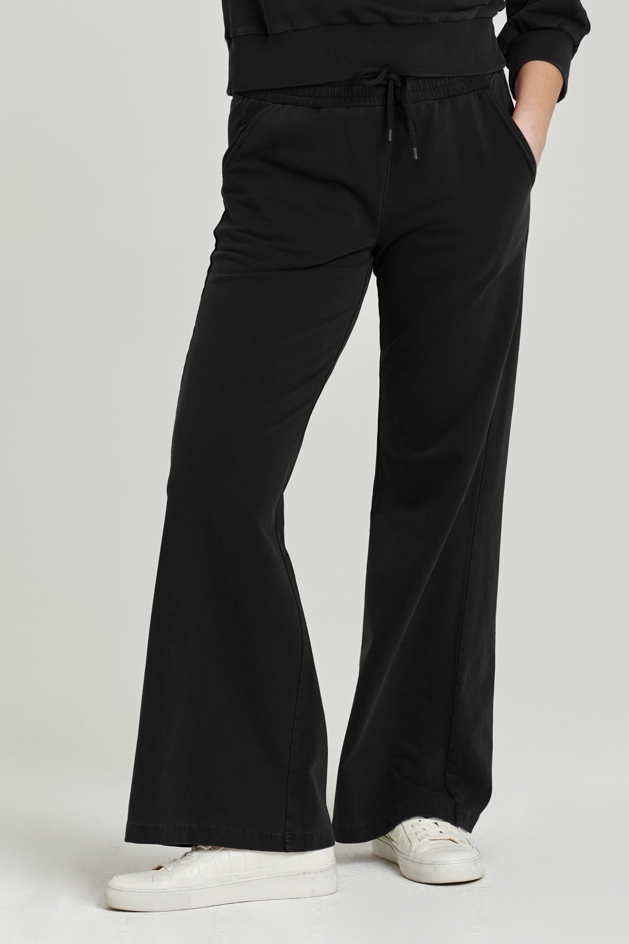 QUINCY WIDE LEG PANT BLACK TERRY