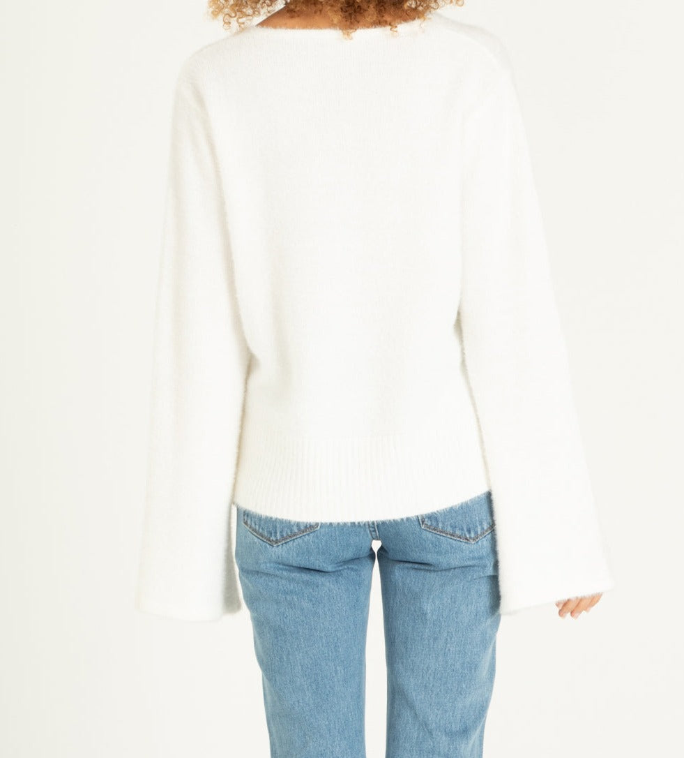 V neck bell 2025 sleeve sweater