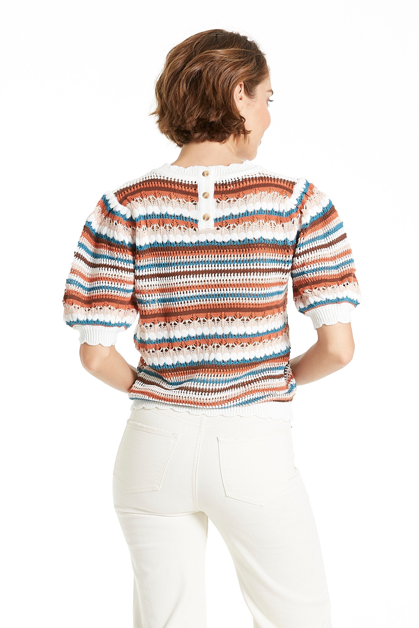 ANDI CROCHET STYLED SPRING MULTIP STRIPE SWEATER