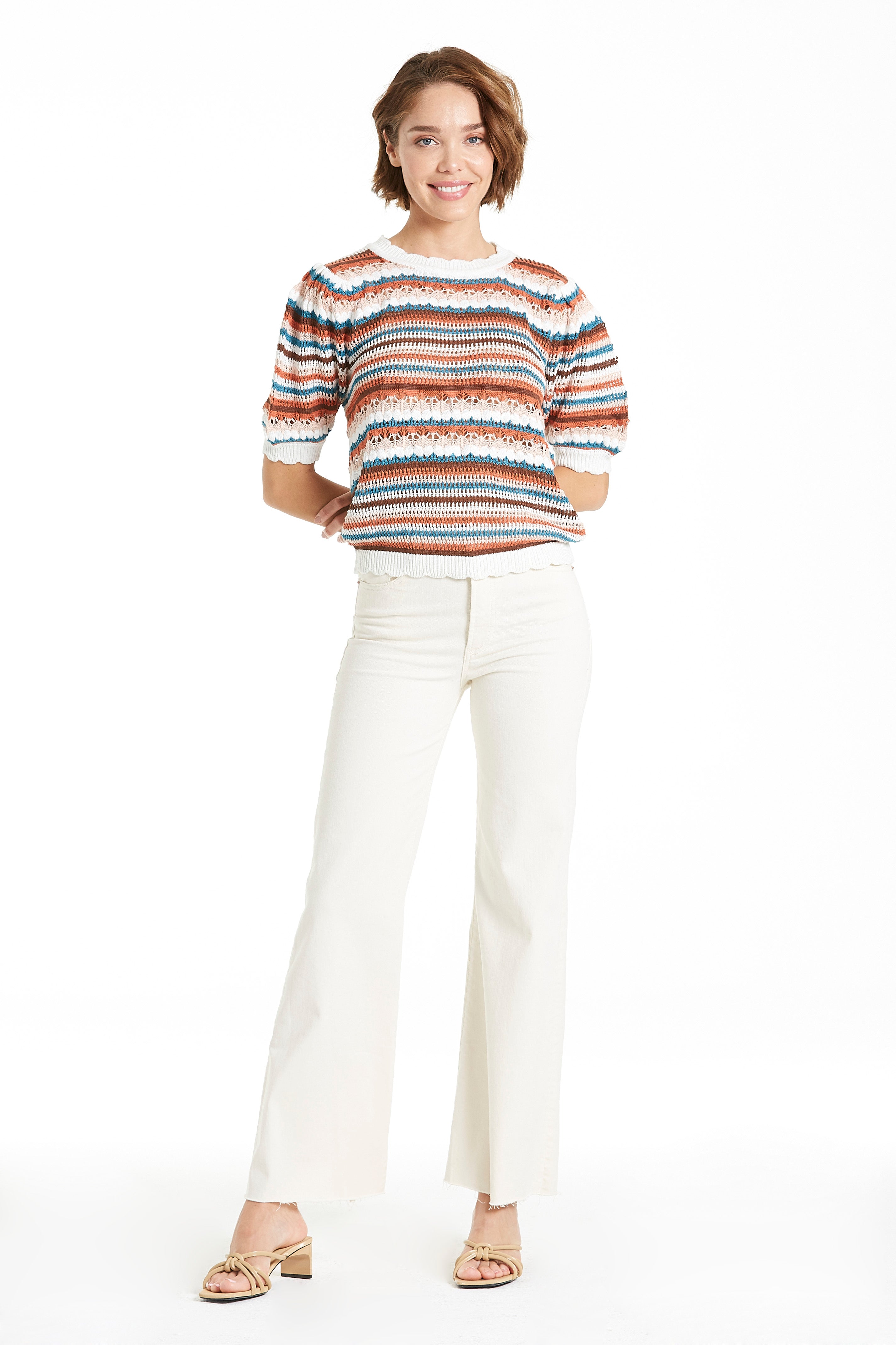 ANDI CROCHET STYLED SPRING MULTIP STRIPE SWEATER