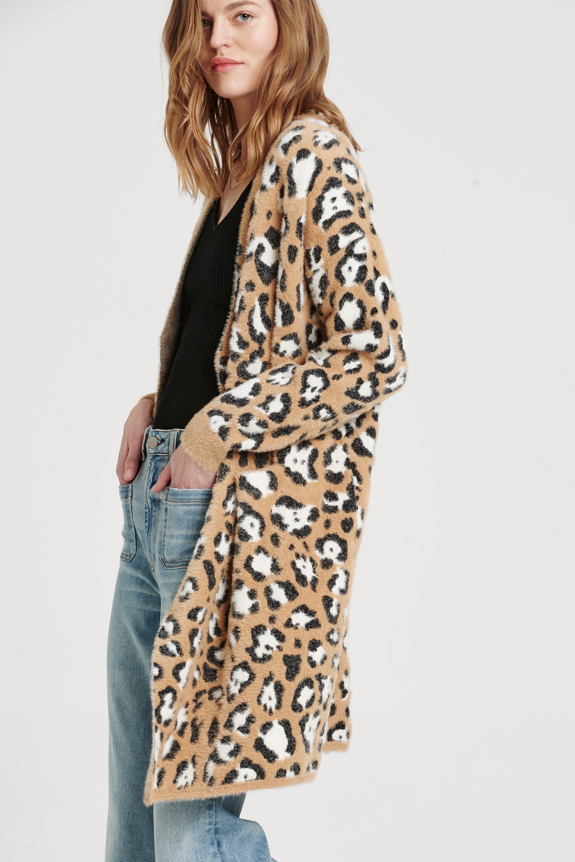 Animal print long cardigan cheap sweater