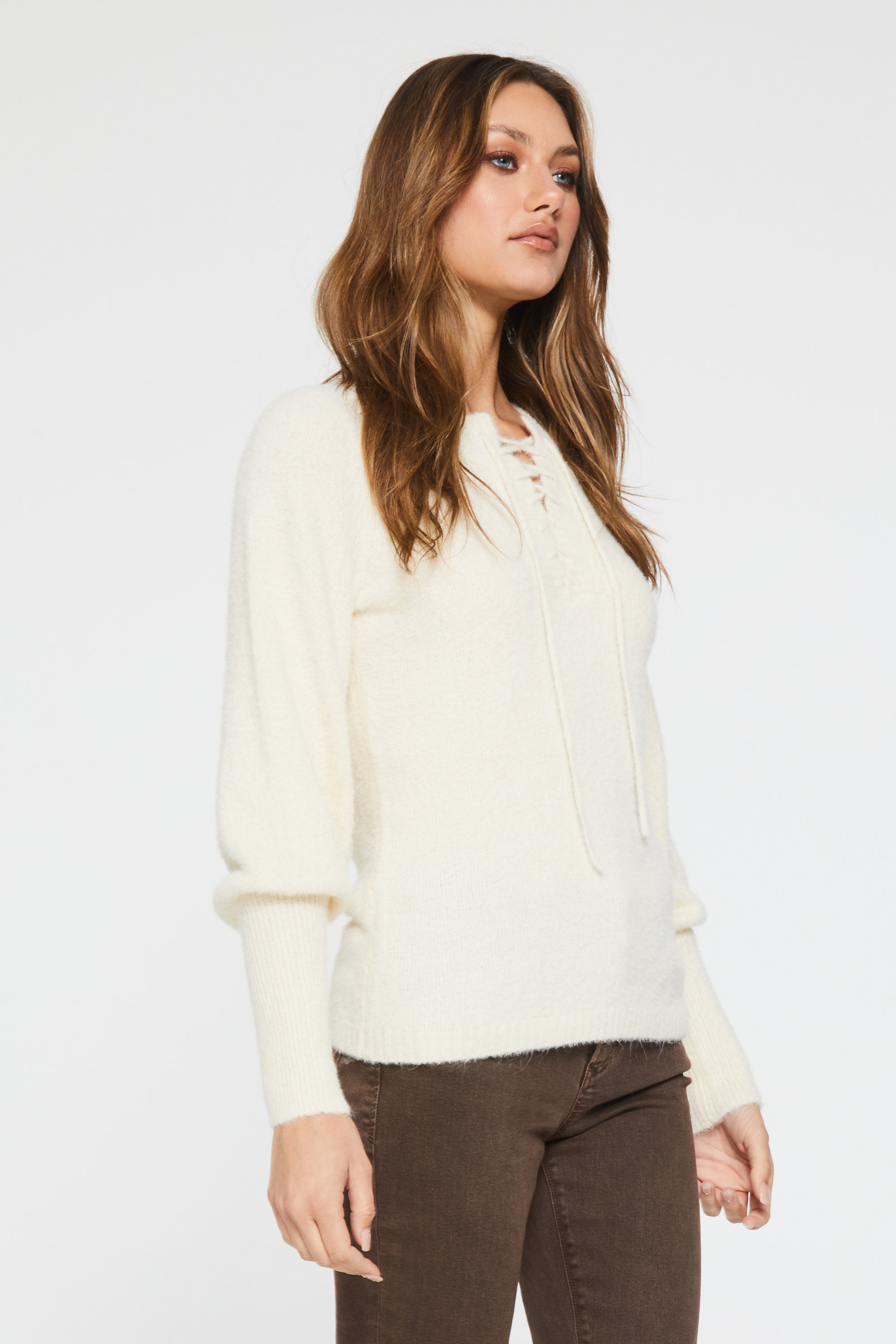 Lace up hot sale sleeve sweater