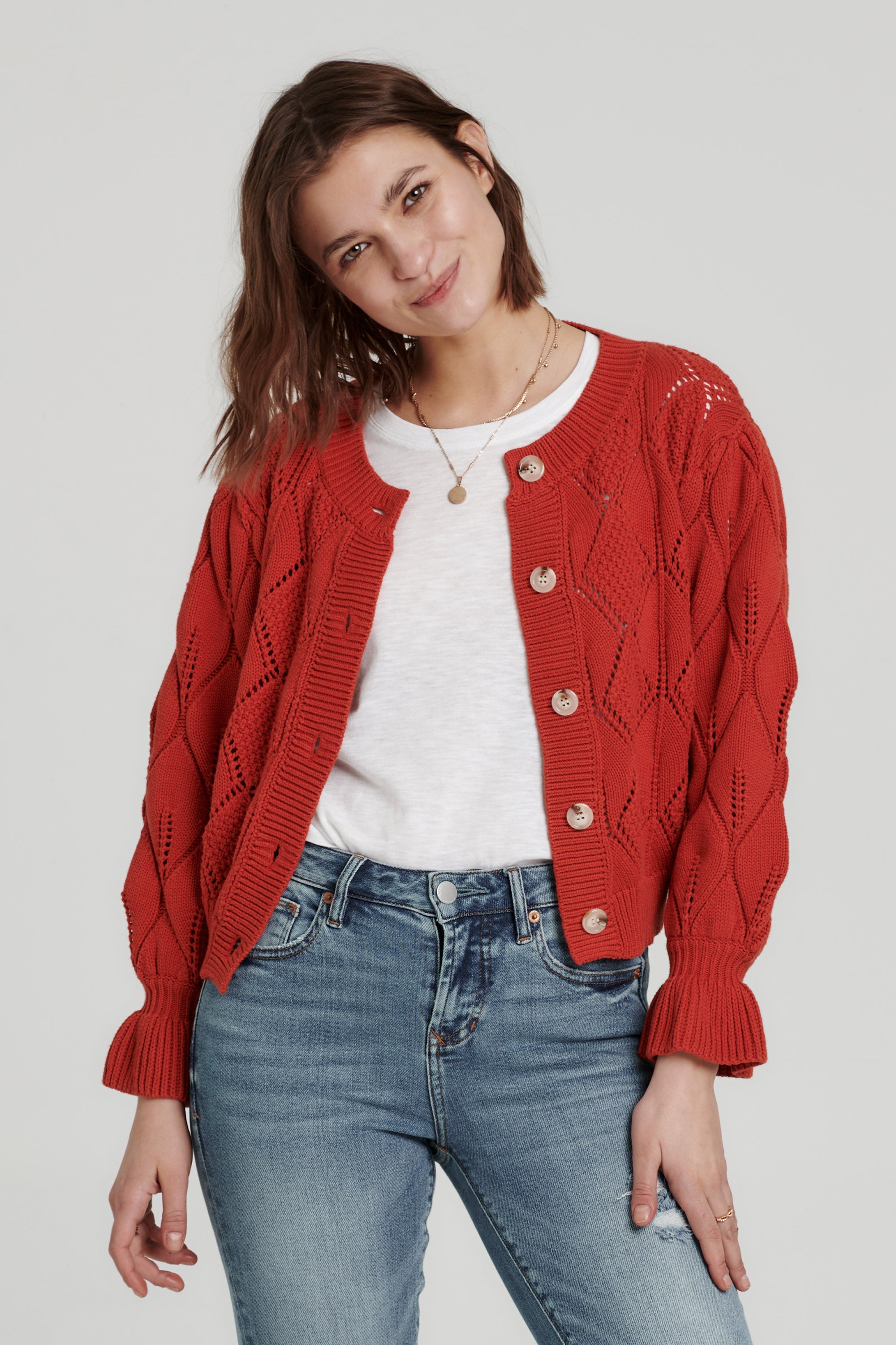 Brick red cardigan best sale