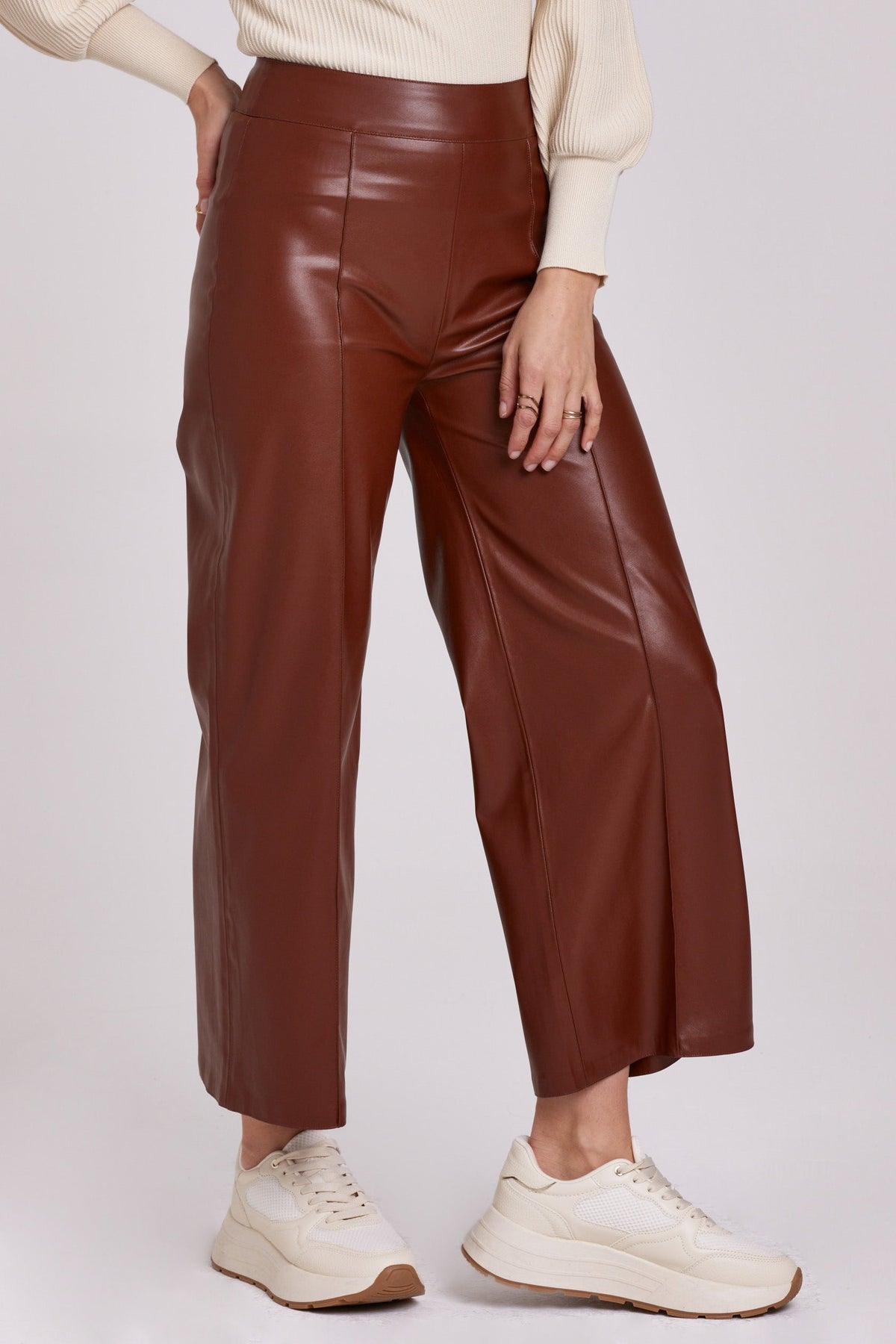 Red Cropped Faux Leather Pants