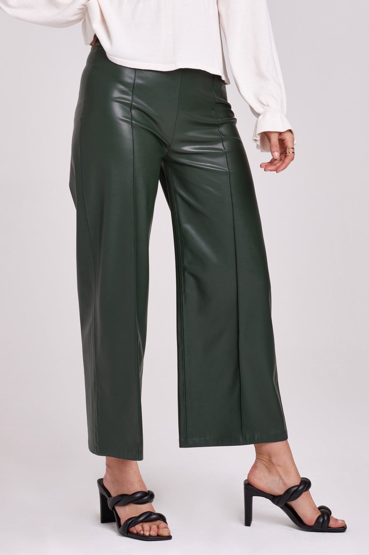 SPARKLE WIDE LEG CROPPED PANT FOREST VEGAN LEATHER