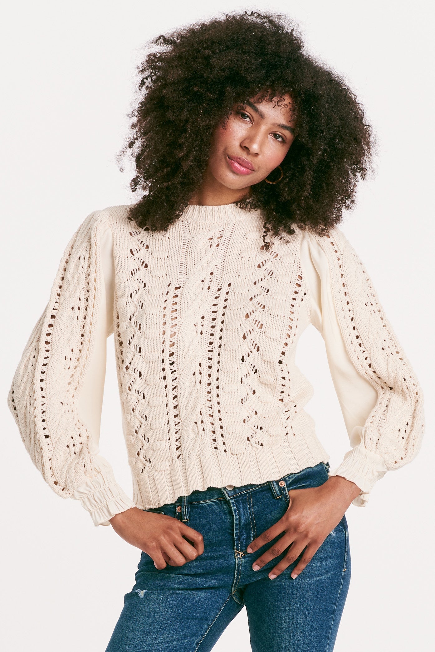 JASLENE CROCHET SWEATER VINTAGE CREAM